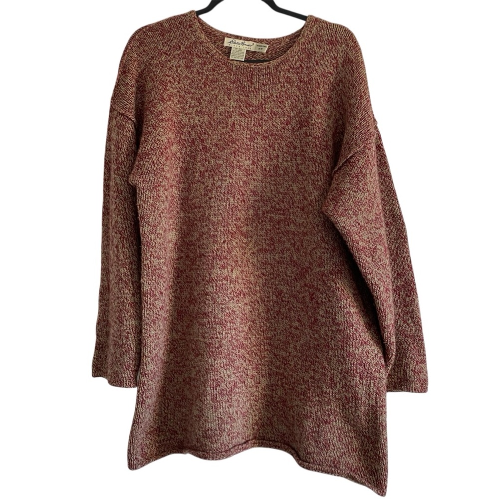 Eddie Bauer Wool Blend Sweater Oversized Tunic Marled Red Tan M